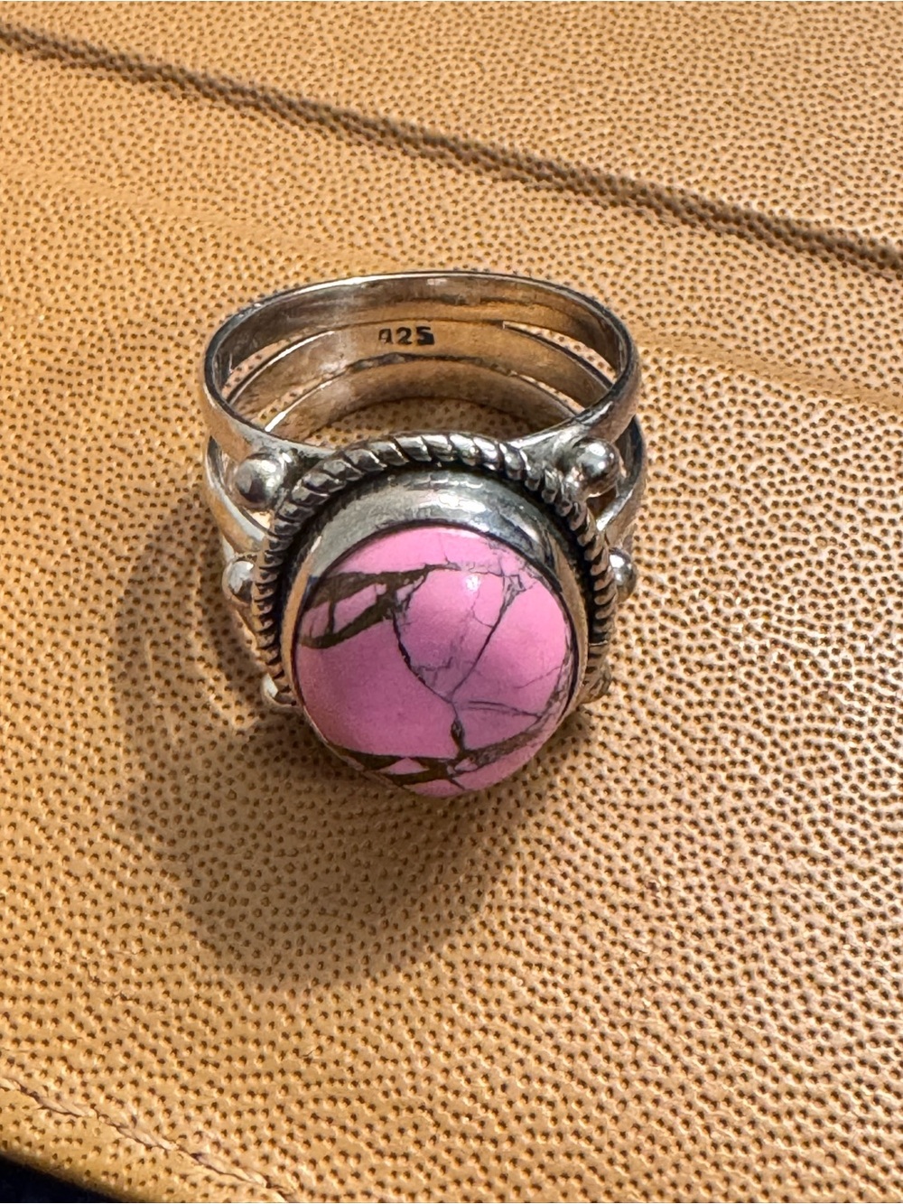 925 Sterling Silver Pink Mojave Turquoise Statement Ring - Picture 3 of 7